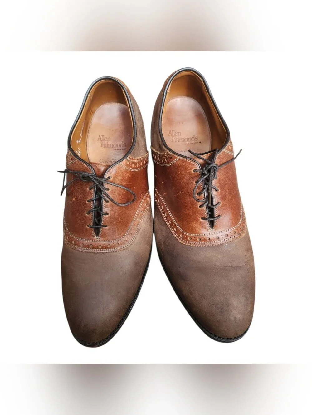 Men’s 11 D ALLEN EDMONDS GREENWOOD Brown Saddle Oxford Leather Suede Casual Shoe